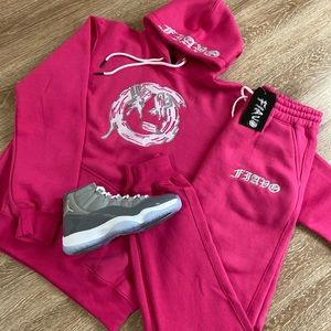 Pink and gray hoodie and sweatpants set